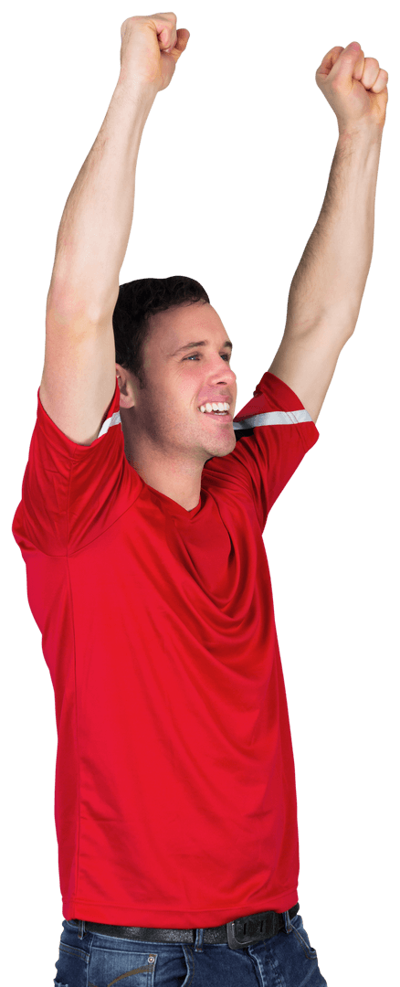 Cheering Football Fan in Red Celebrating