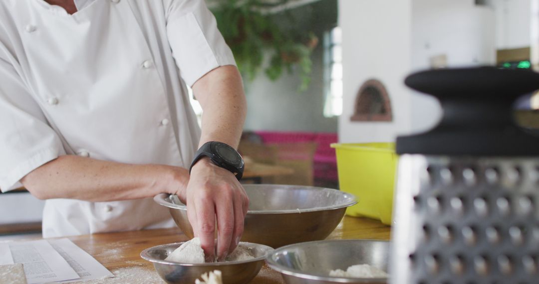 Chef Preparing Dough in Professional Kitchen - Free Images, Stock Photos and Pictures on Pikwizard.com