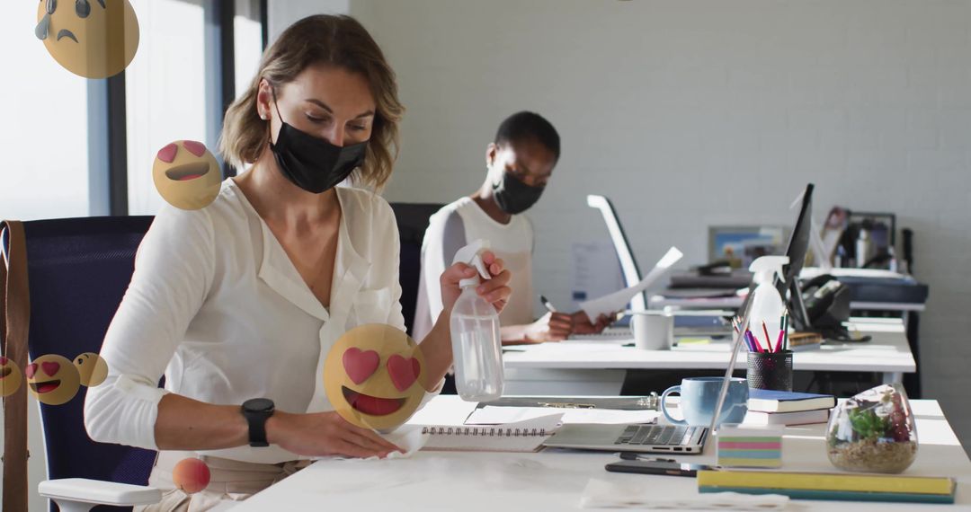 Office Worker Maintains Hygiene in Modern Workspace