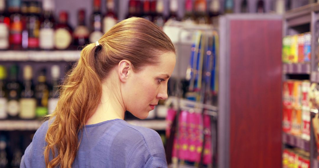 Woman Shopping For Groceries In Supermarket Aisle - Free Images, Stock Photos and Pictures on Pikwizard.com