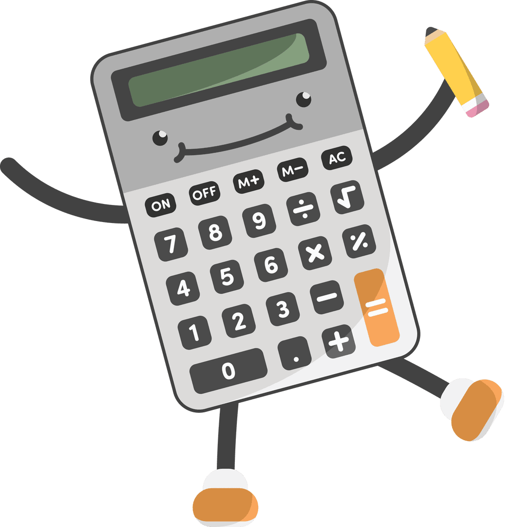 Cheerful Calculator Character on Transparent Background