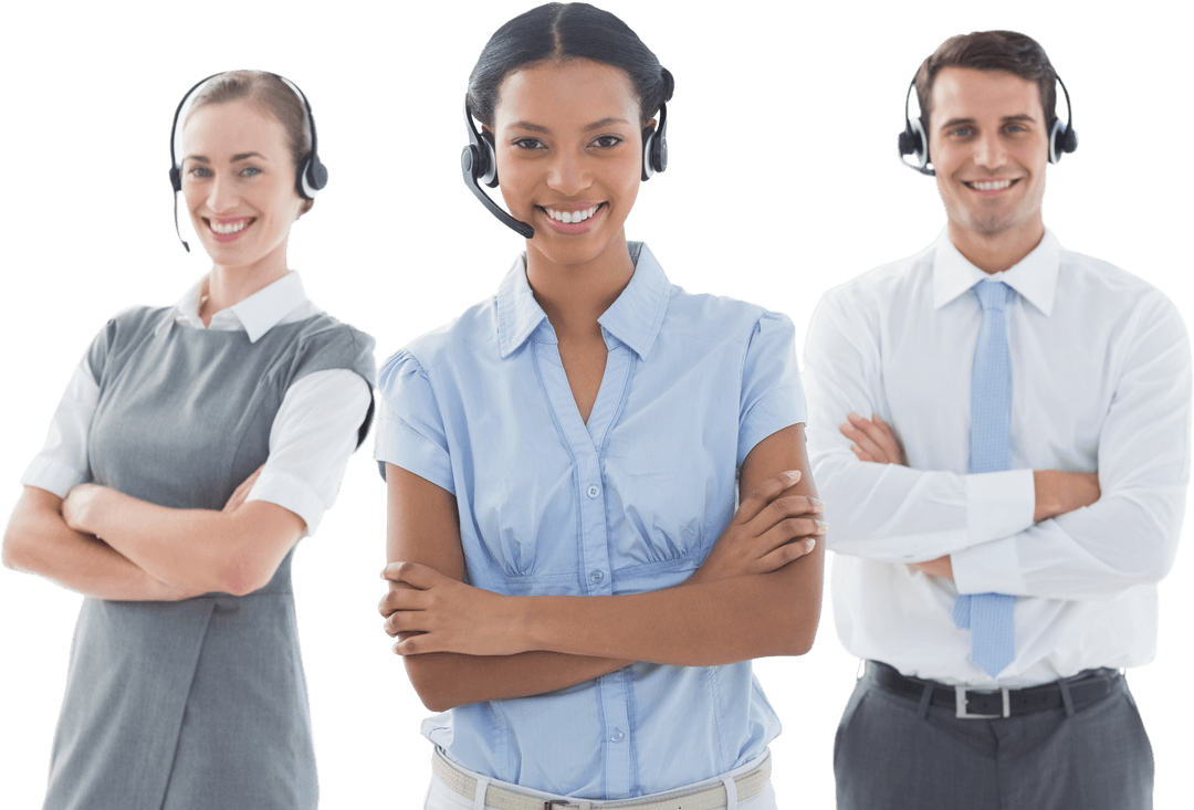 Transparent Group of Friendly Call Center Executives Smiling