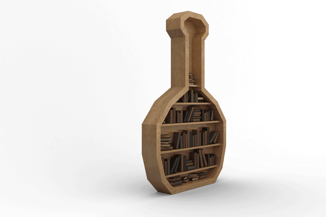 Bottle-Shaped Shelf for Books on Transparent Background