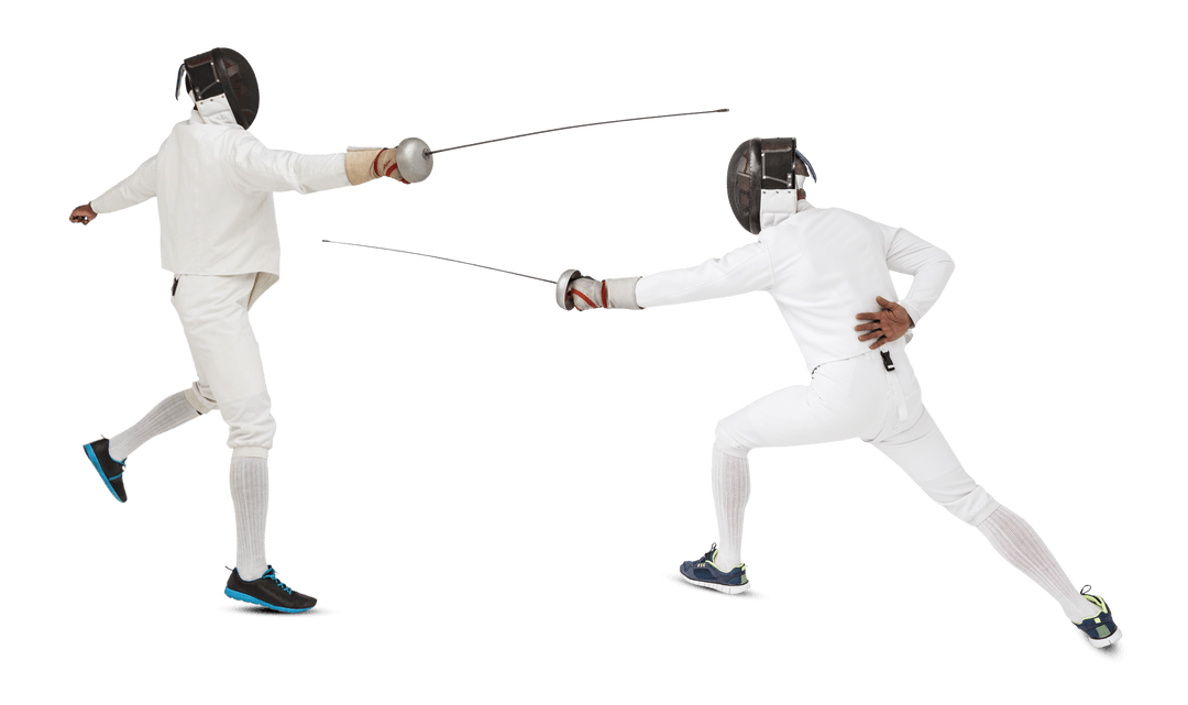 Fencers Engaged in Duel on Transparent Background