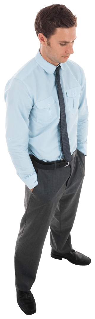 Transparent Pensive Businessman with Neutral Suit Posing Thoughtfully