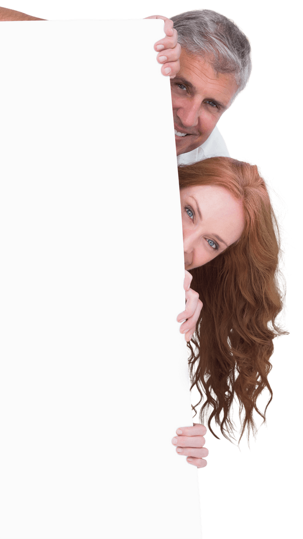 Playful Couple Scrolling Blank Poster Half Transparent Background