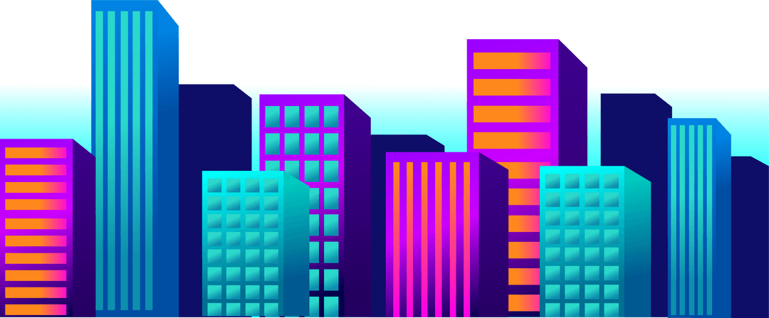 Futuristic neon city skyline on transparent background