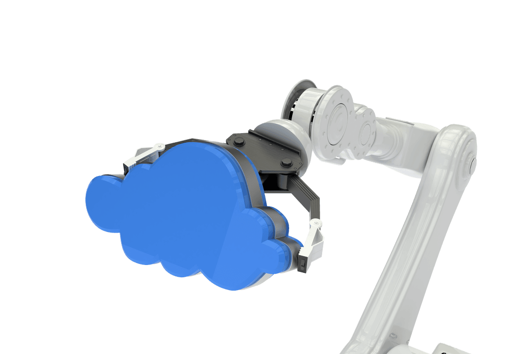 Robotic Arm Holding Transparent Blue Cloud Concept