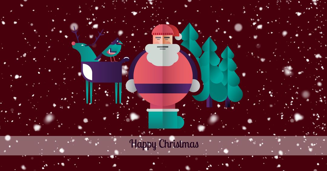 Whimsical Christmas Santa and Reindeer Digital Illustration