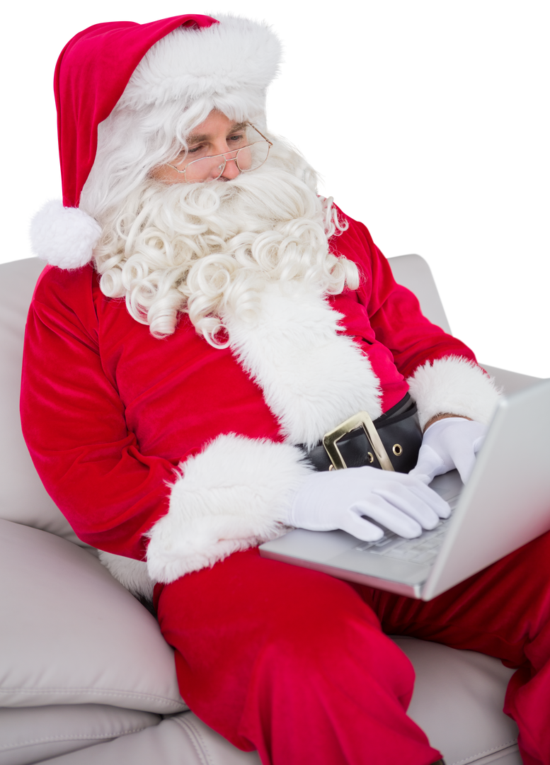 Transparent Image of Santa Claus Using Laptop on Couch - Download Free Stock Images Pikwizard.com