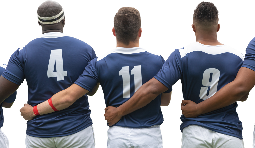 Transparent Diverse Rugby Players Embracing, Numbered Jerseys - Download Free Stock Images Pikwizard.com