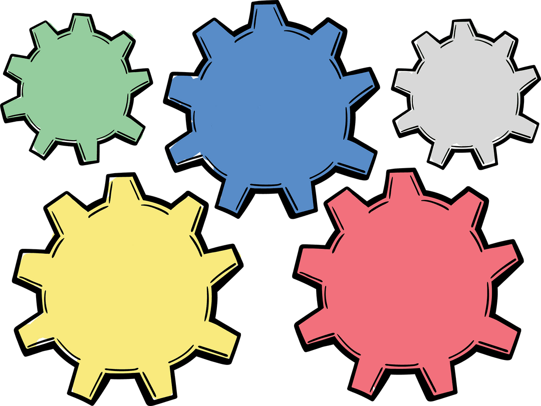 Colorful Transparent Gears Symbolizing Connection and Cooperation