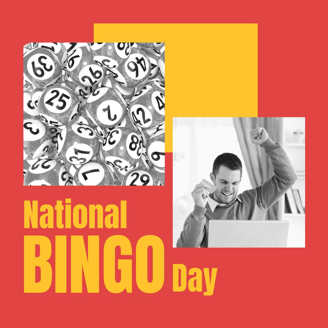 National Bingo Day Celebration with Excited Man and Bingo Balls from ...