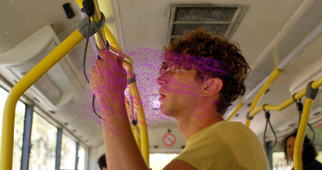 Thoughtful Man on Bus Focused on NFT Concept