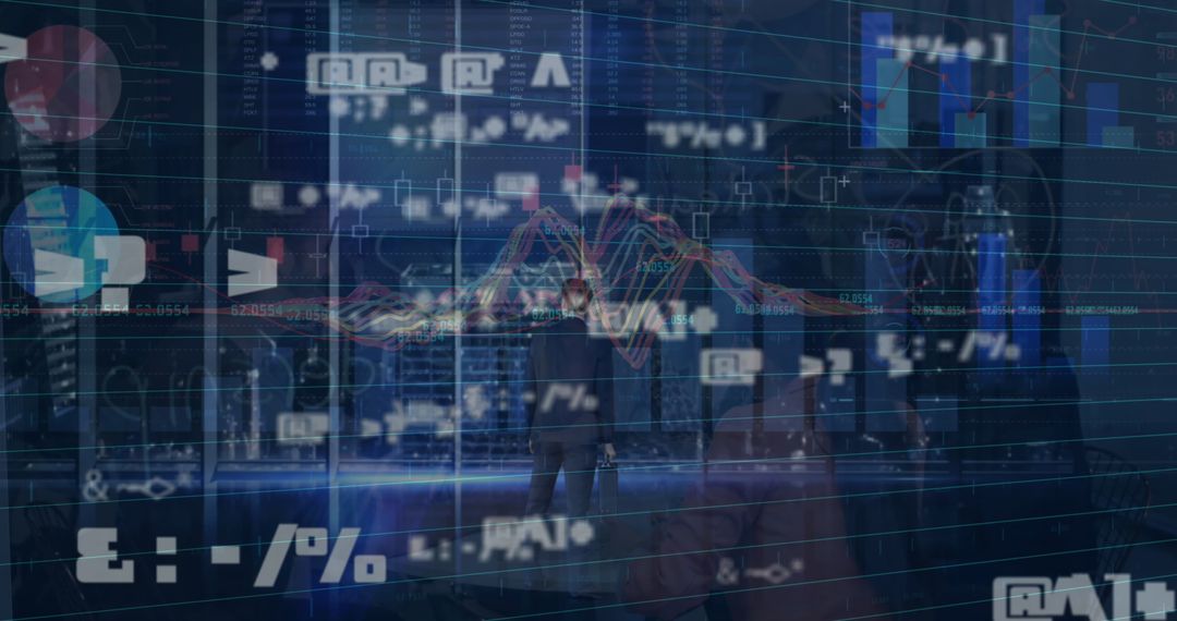 Businessman Analyzing Data Visualization Interface in Modern Office
