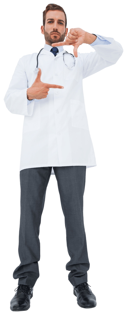 Confident Doctor Gesturing on Transparent Background