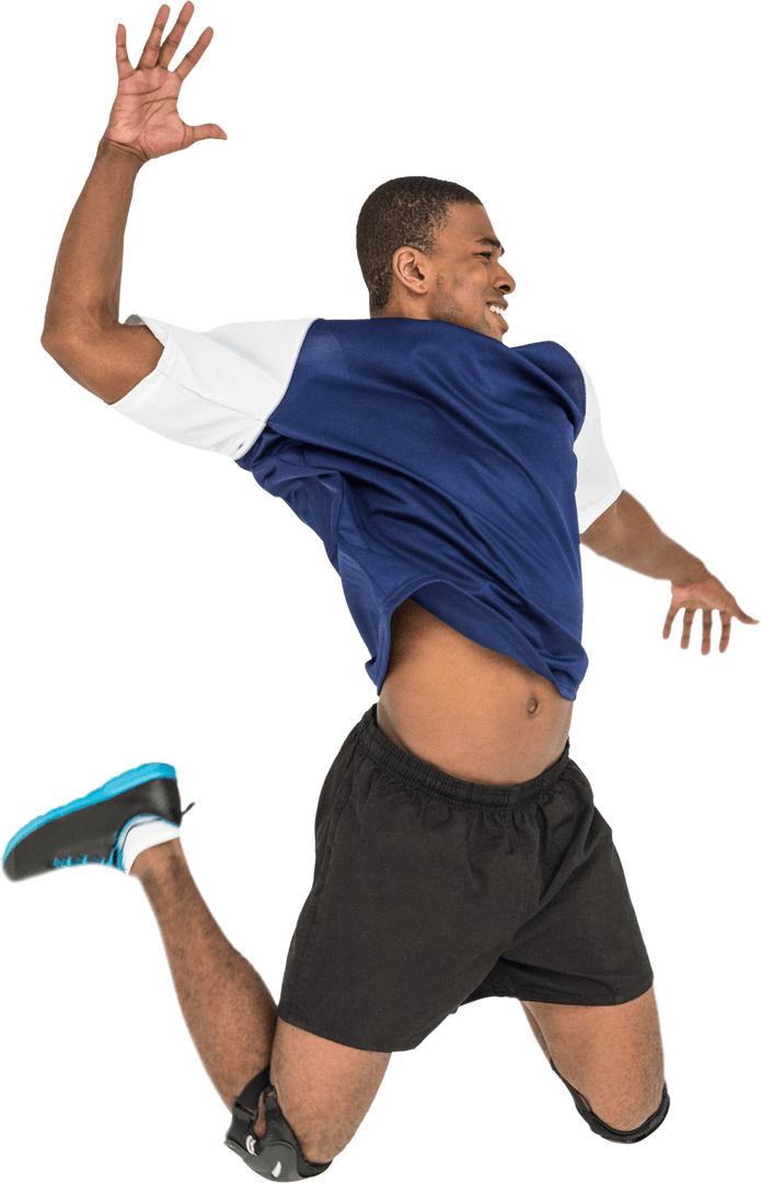 Athletic Sportsman Jumping Enthusiastically on Transparent Background