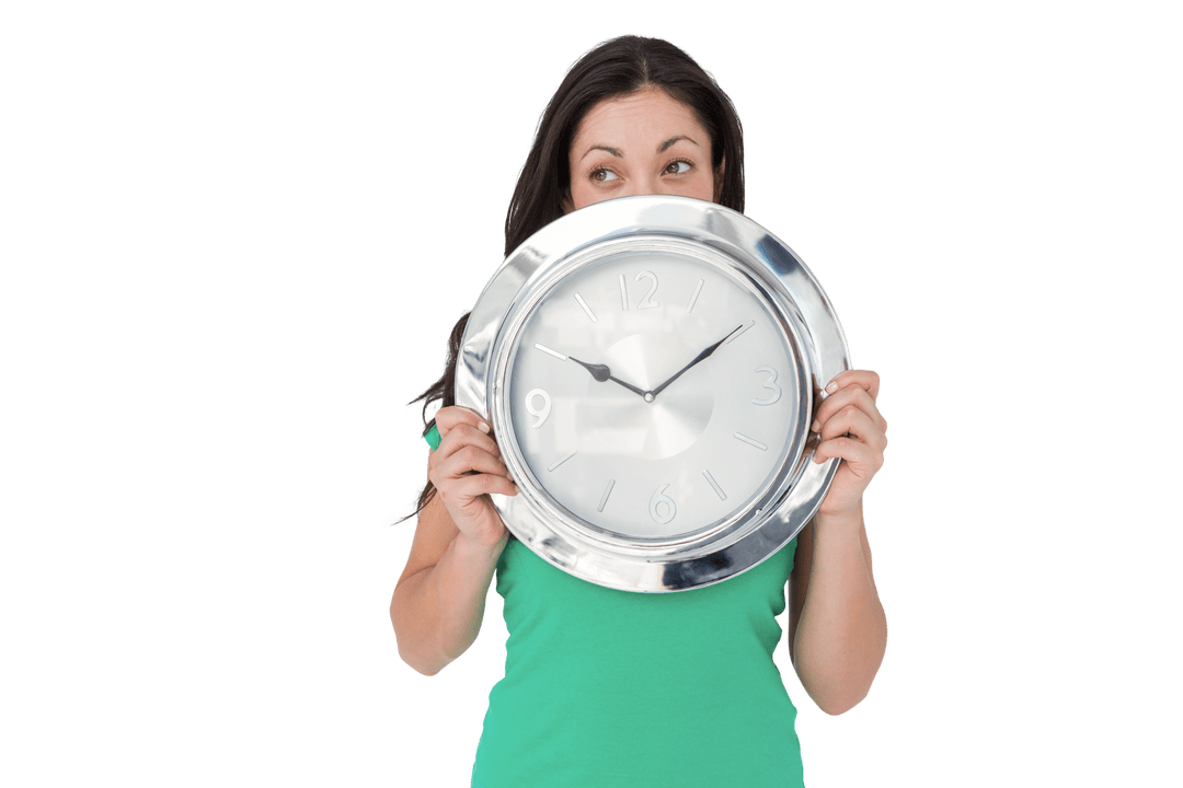 Transparent Background Woman Holding Silver Wall Clock