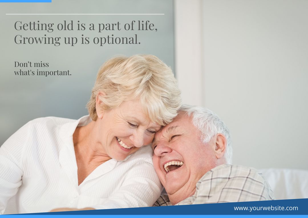 Joyful Elderly Couple Smiling Together with Age-Positive Message
