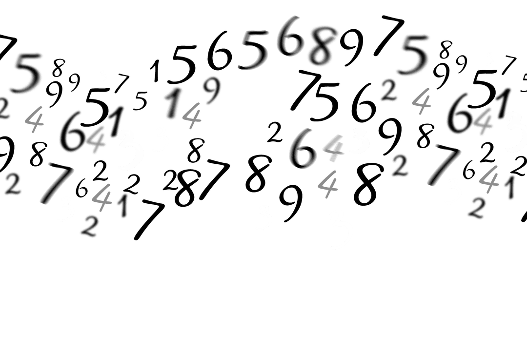 Floating Black and White Numbers on Transparent Background