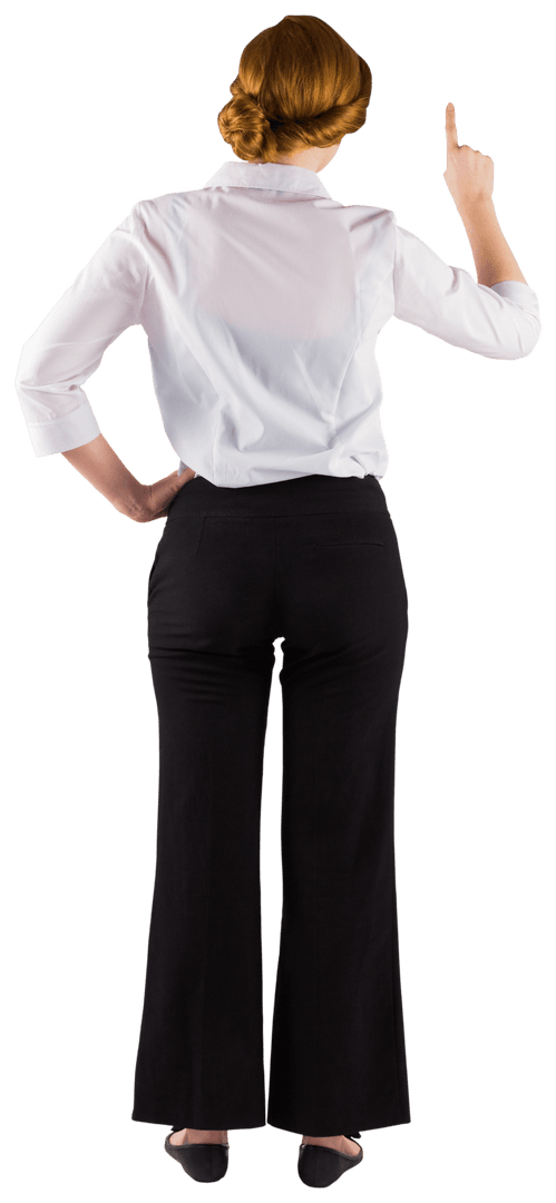 Back View of Businesswoman Pointing Finger on Transparent Background