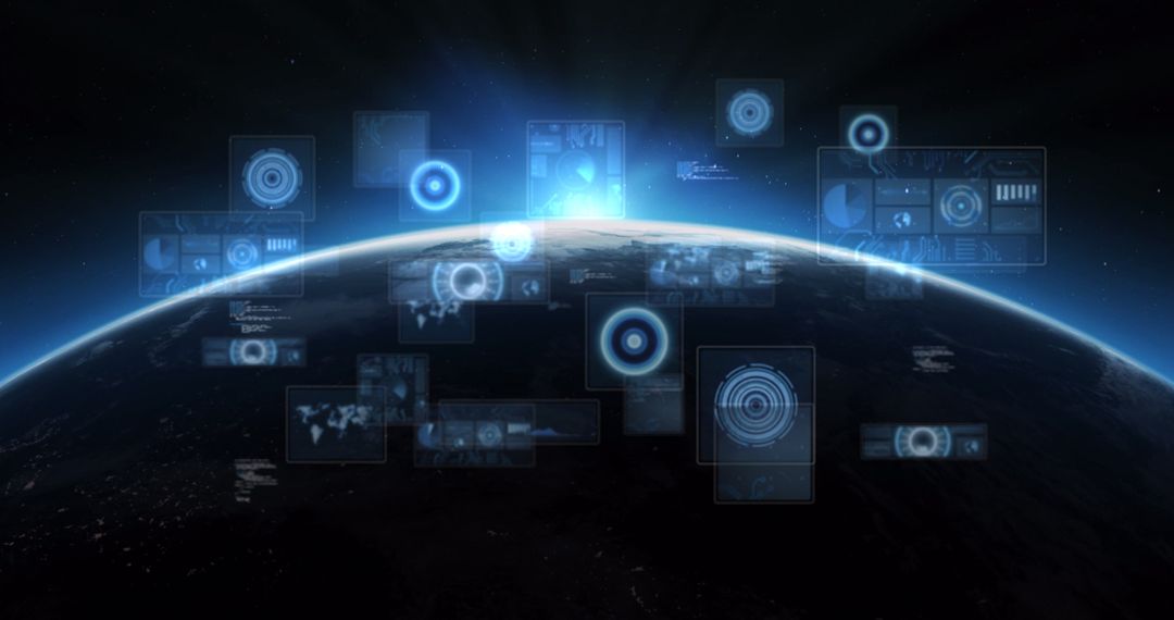 Digital Interfaces Display Over Earth's Horizon