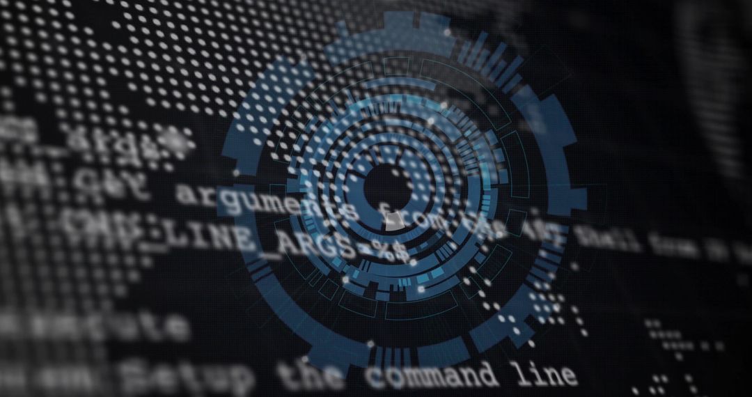 Futuristic Blue Interface Above Code and Map Patterns