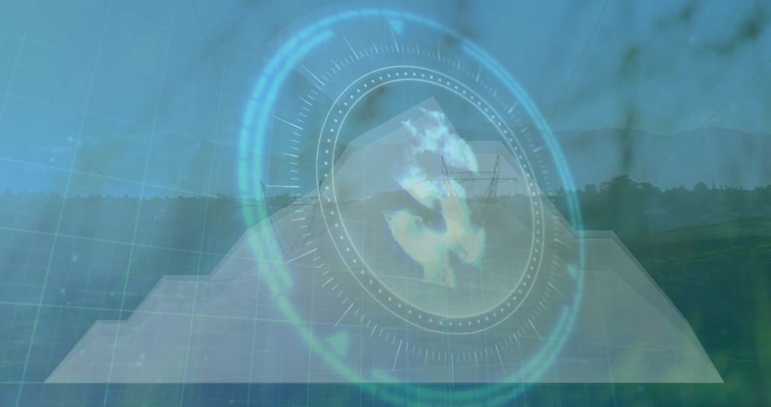 Holographic Technology Overlay on Countryside Landscape