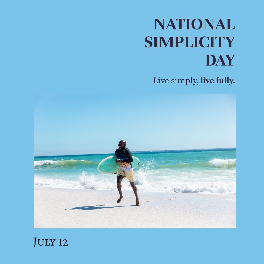 Celebrating National Simplicity Day at Beach with Surfboard