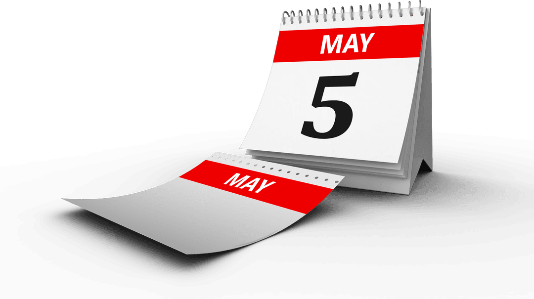 May 5 Calendar Page Transparent Background