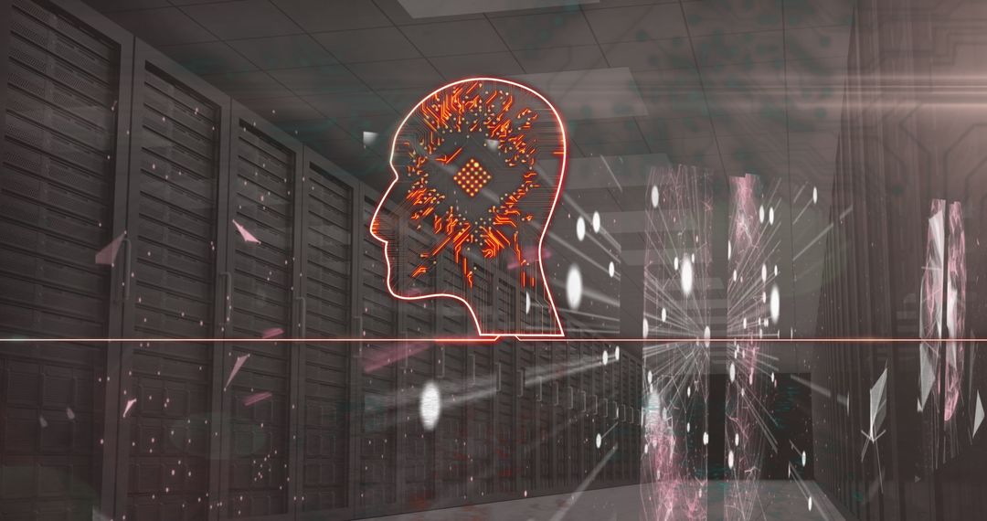 Futuristic AI Technology in a Server Room Conceptual Illustration