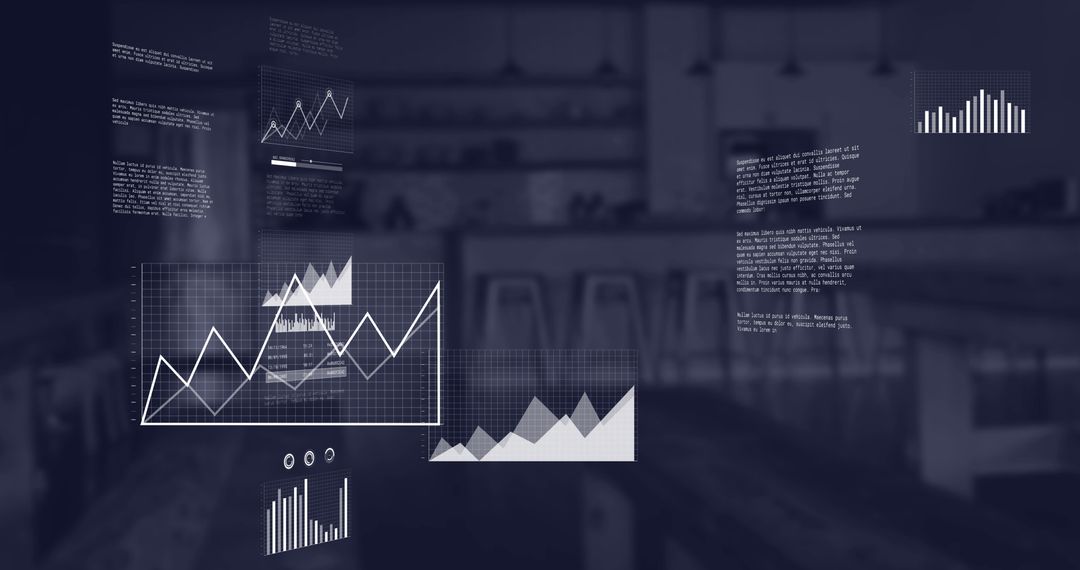 Digital Graphs and Code Over Blurred Coffee Shop Interior
