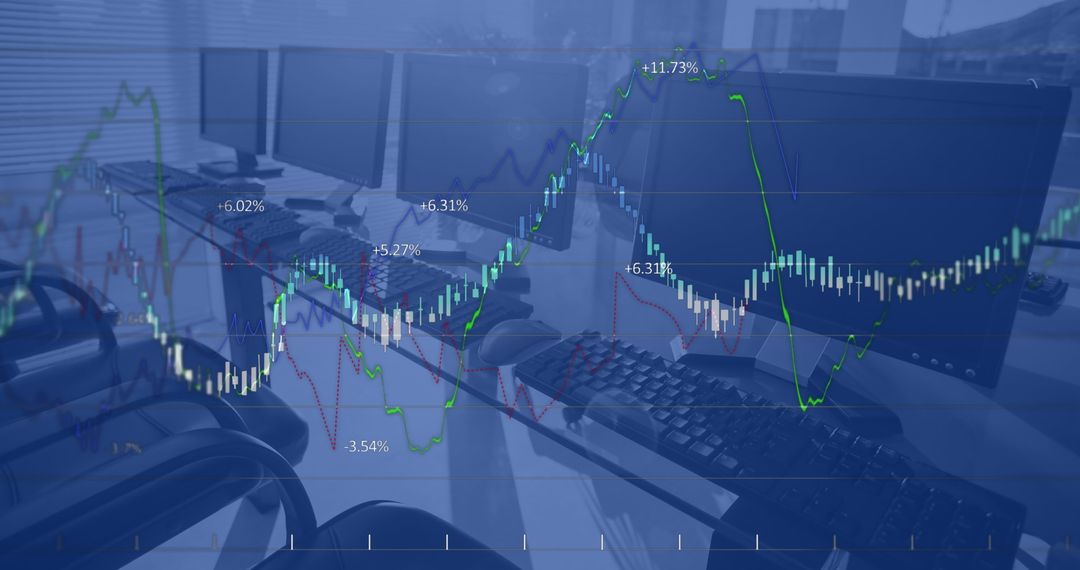 Global Finance Technology Displayed on Modern Office Computers