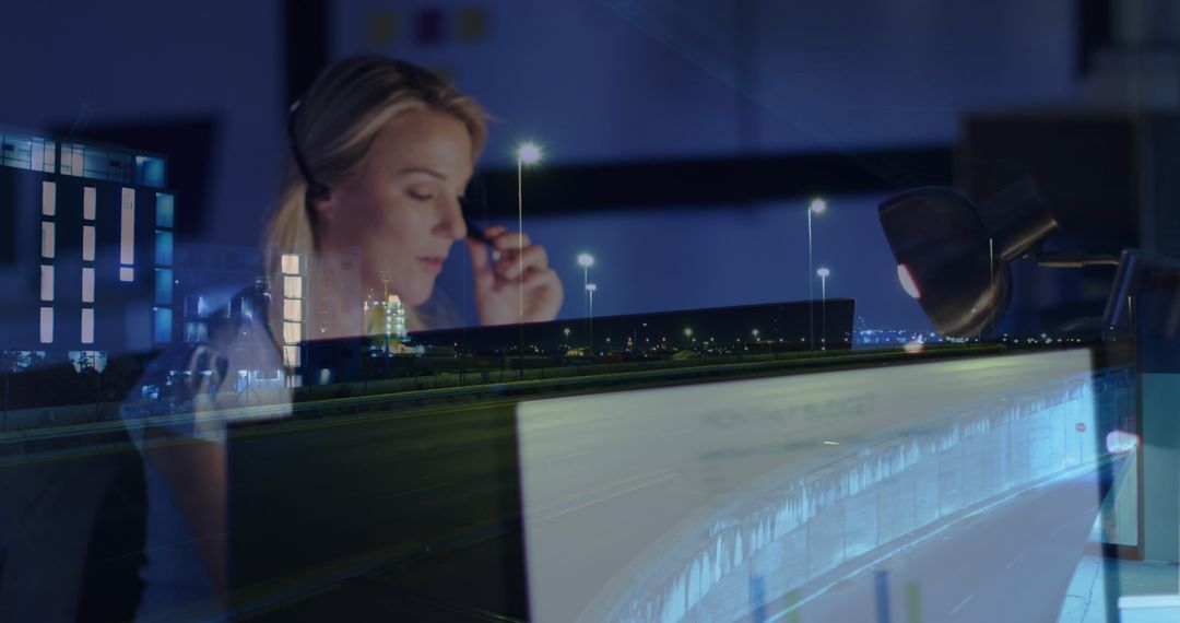 Tech-Savvy Businesswoman Analyzing Global Data at Desk