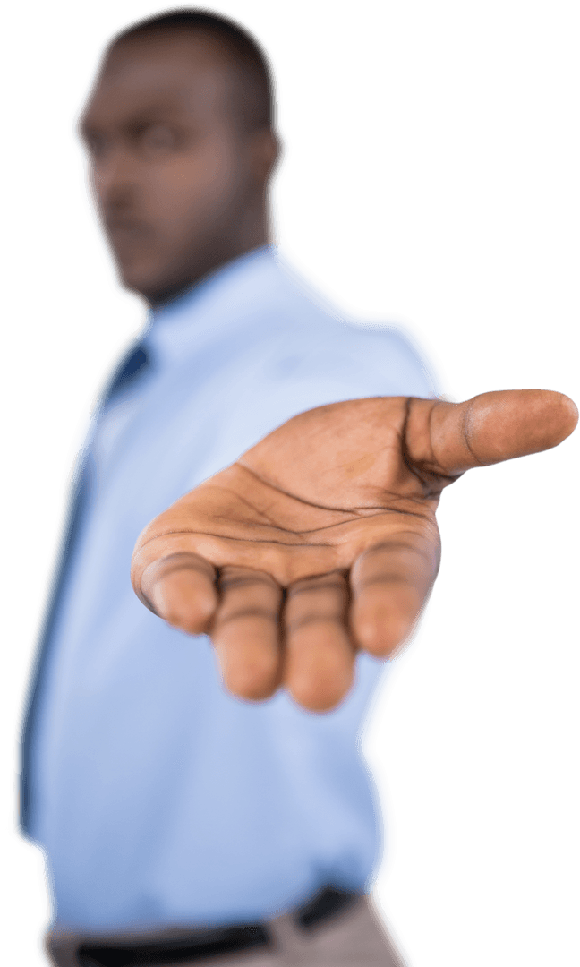 Confident Businessman Extending Open Hand Isolated on Transparent Background