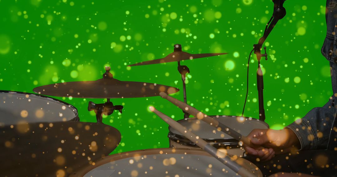 Dynamic Drummer Playing in Green Chroma Key Studio