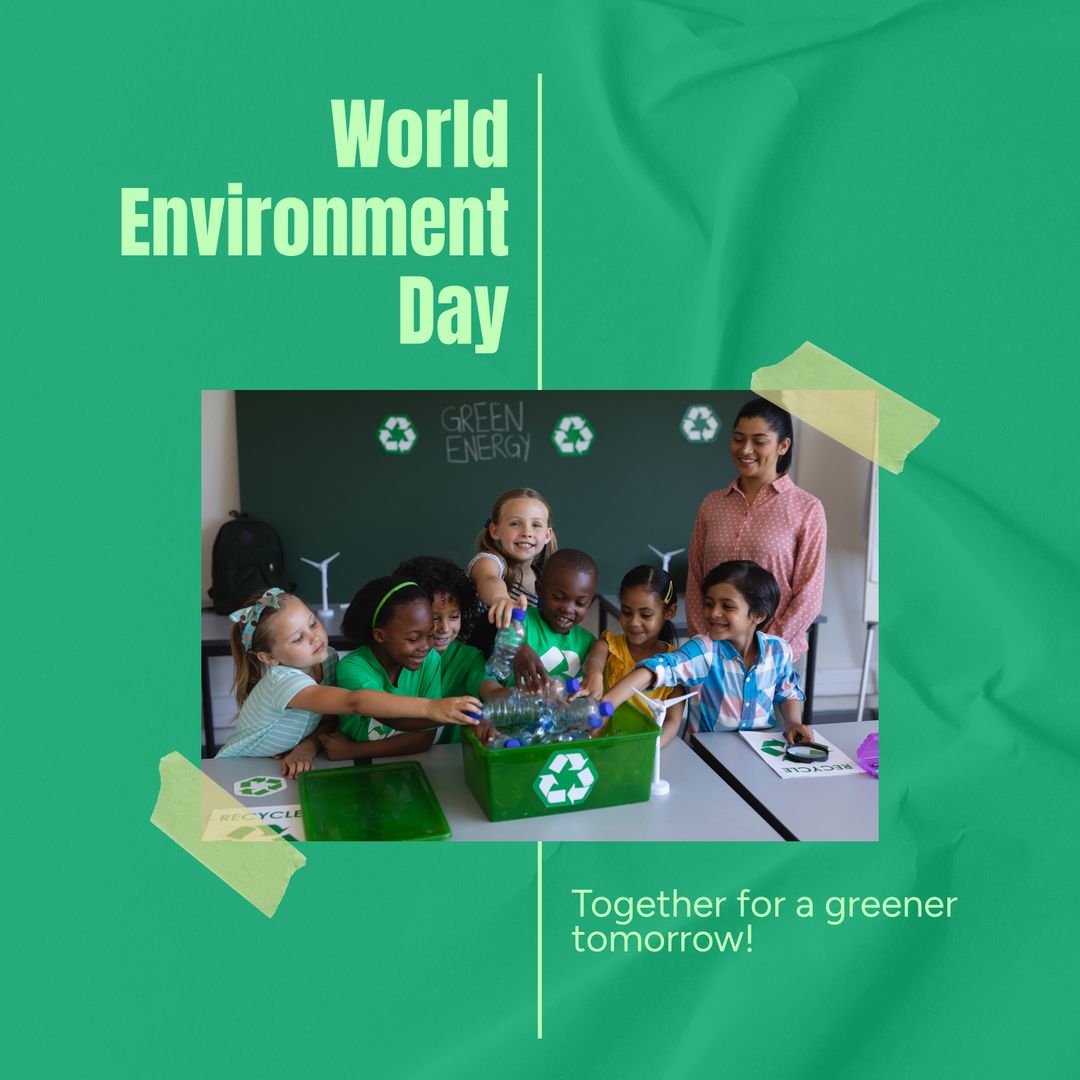 Diverse Students and Teacher Engaging in Eco-Friendly Activities