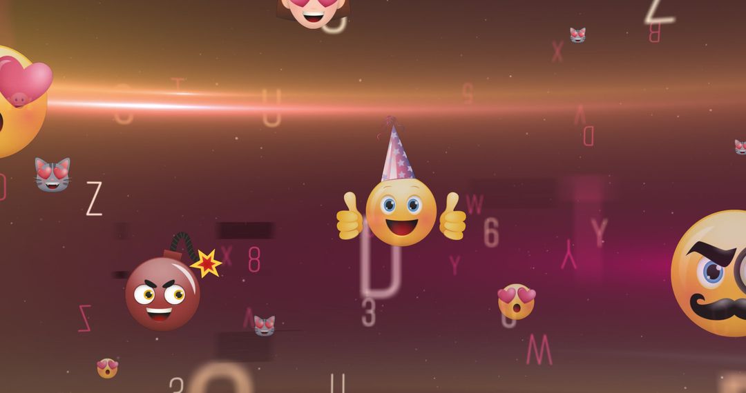 Colorful Emojis with Numbers and Letters on Digital Background