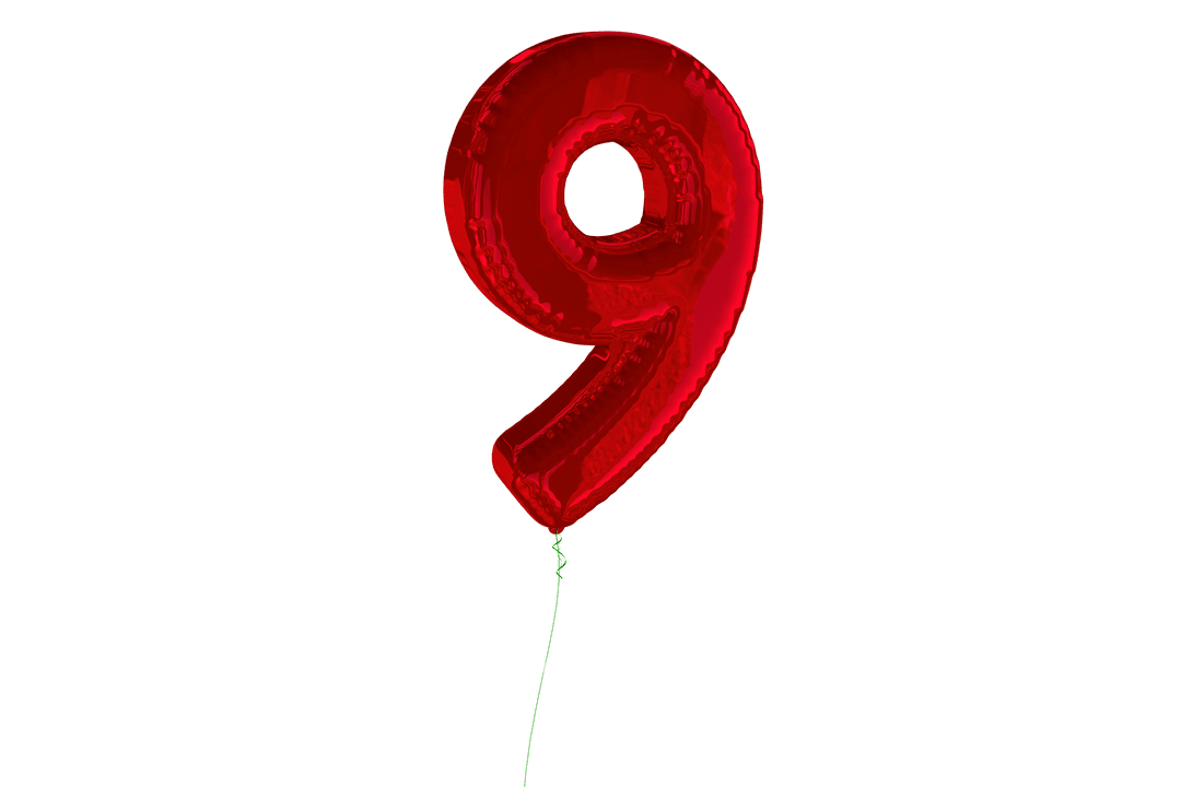 Red Number Nine Balloon on Transparent Background
