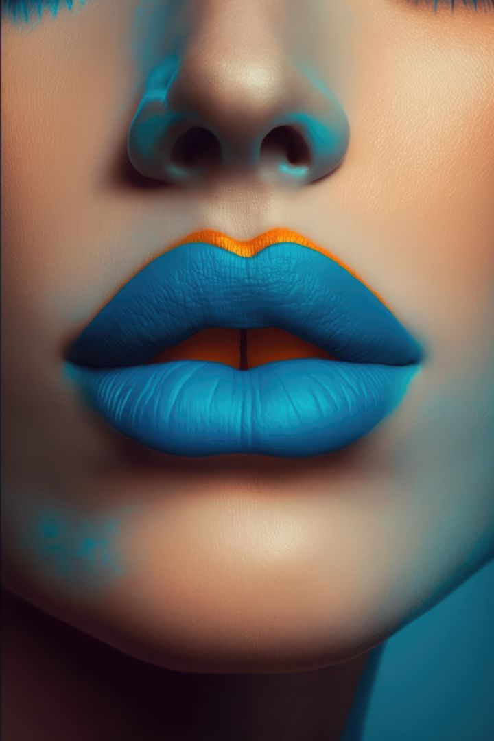 Close-Up of Bright Blue Lips with Artistic Makeup - Free Images, Stock Photos and Pictures on Pikwizard.com