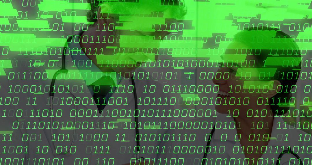 Medical Professionals Analyzing Binary Data in High-Tech Lab