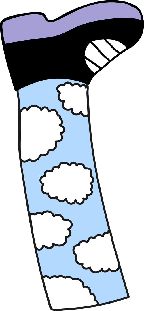 Whimsical Cloud Print Blue Sock and Sneaker on Transparent Background