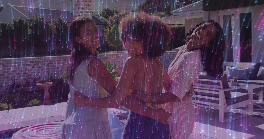 Joyful Women Embracing Outdoors with Digital Effects