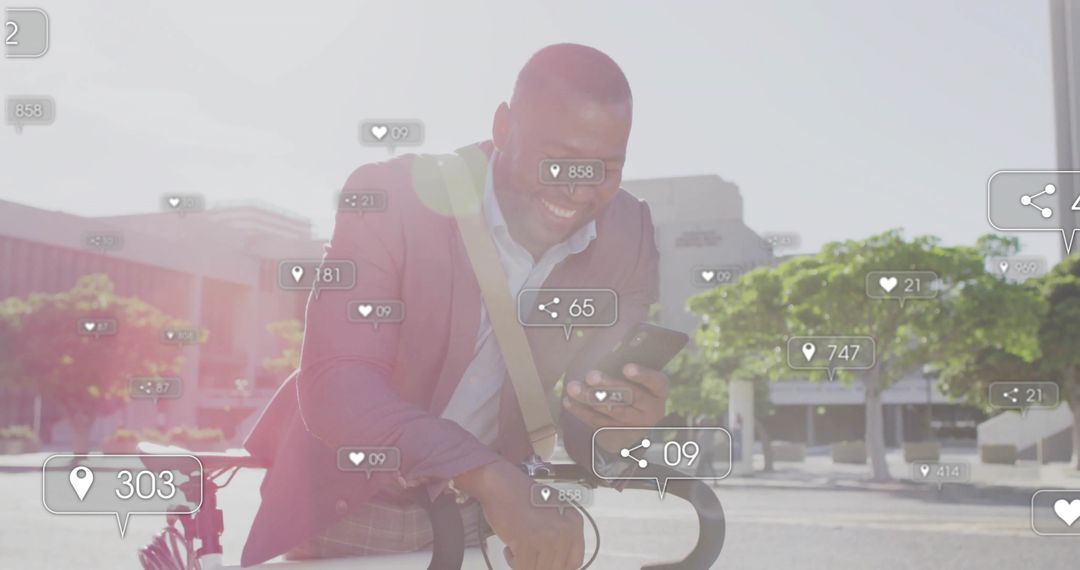 Urban Professional Engaging with Social Media While Cycling