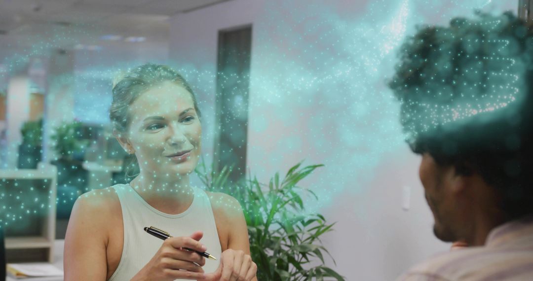 Modern Office Consultation with Digital Innovation Overlay