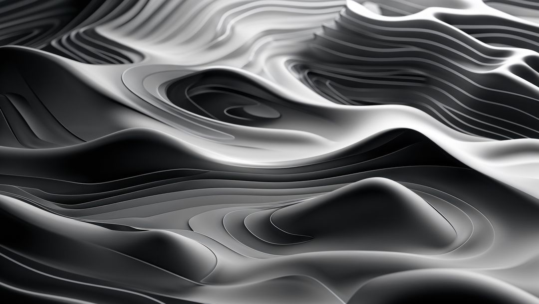 Monochrome Organic Waves in 3D Abstract Composition