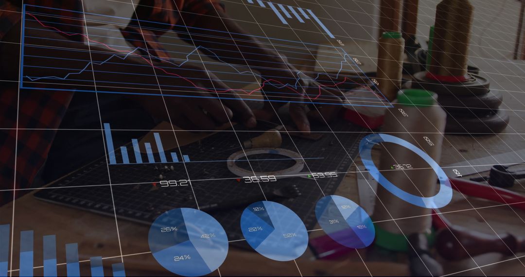 Craftsman Artisan Leatherworking with Data Visualization Overlay