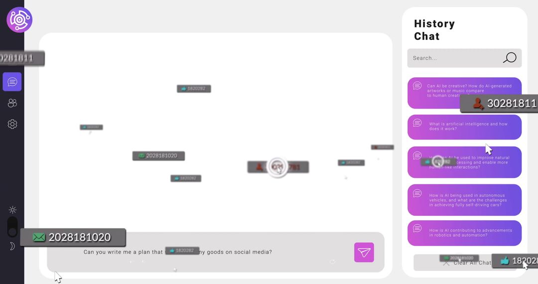 Digital Chat Interface Displaying AI Conversation and Media Icons