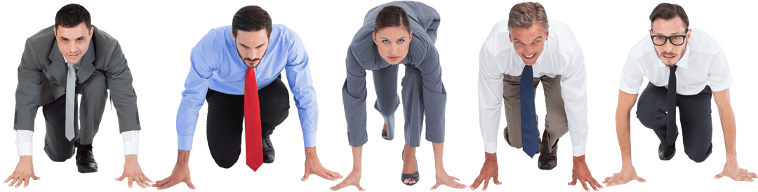 Transparent Competitive Business Team Preparing to Start a Race