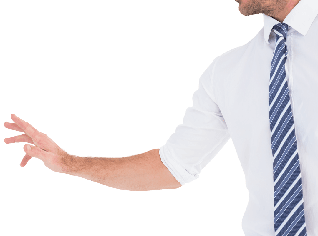 Transparent Businessman with Hand Out Wearing Striped Tie